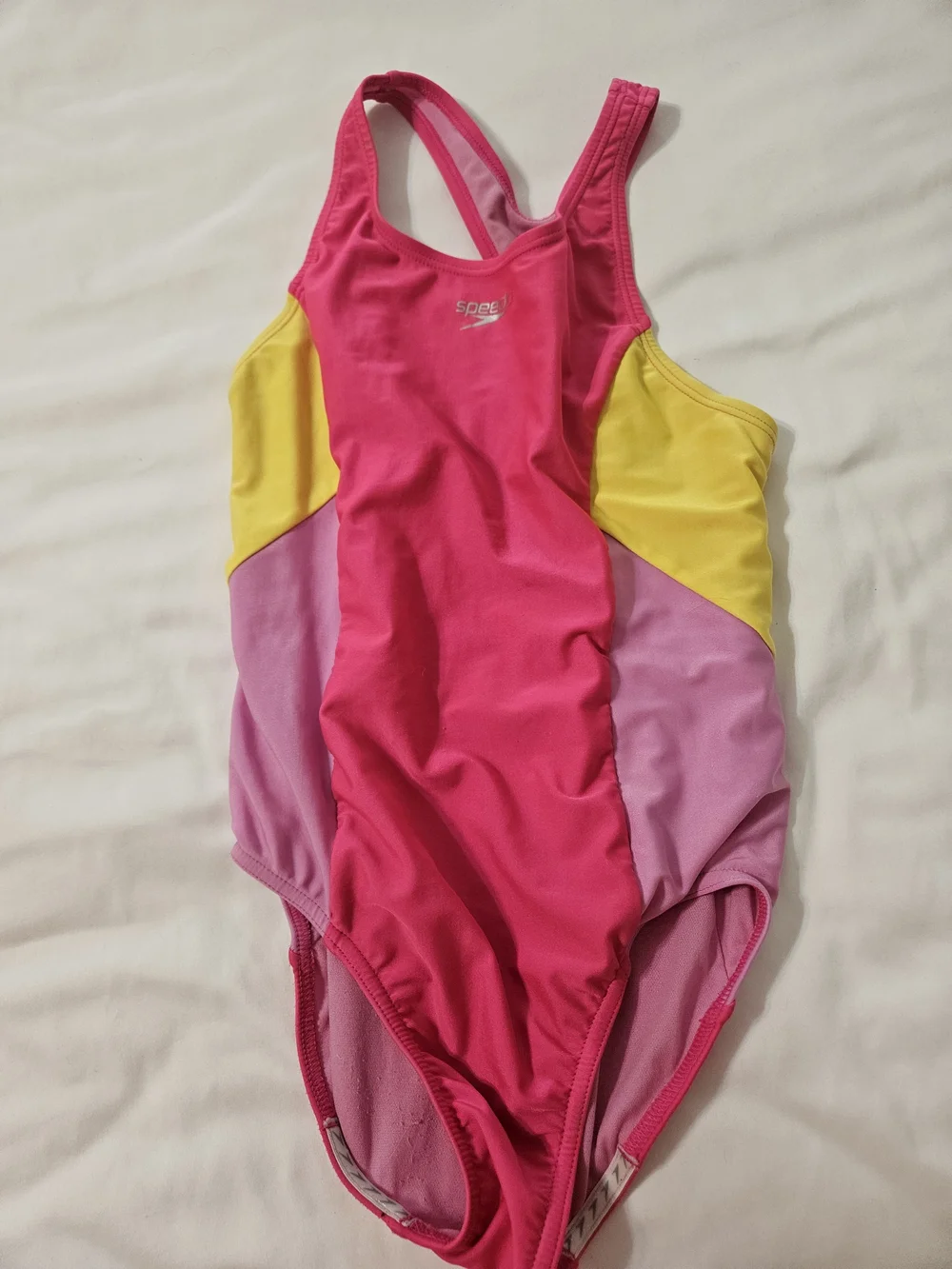 3 Speedo Girls'  One-Piece Swimsuits and Justice Swim Cover Shorts